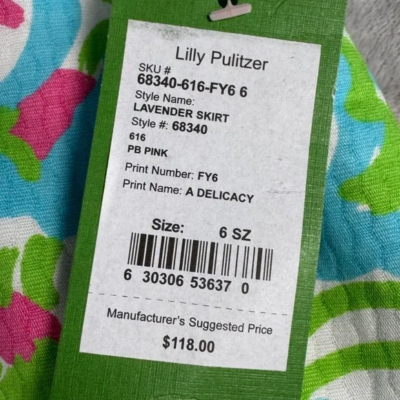 NWT $118 Lilly Pulitzer Womens Lavender Skirt A Delicacy Print 6 Pink Blue - Picture 2 of 13
